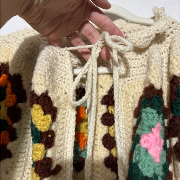 Vintage Handmade Crochet Colorful Granny Square Cardigan Sweater Size XL Hippie - Picture 5 of 6